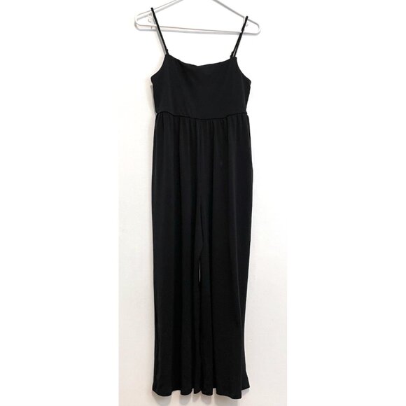 URBAN OUTFITTERS UO Wide Leg Jumpsuit Solid Black Sleeveless Cropped Crop Ankle - Picture 2 of 16